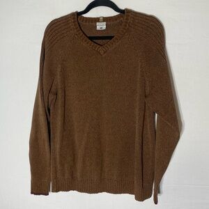 Vintage Columbia Brown Cotton Knit V Neck Pullover Sweater L